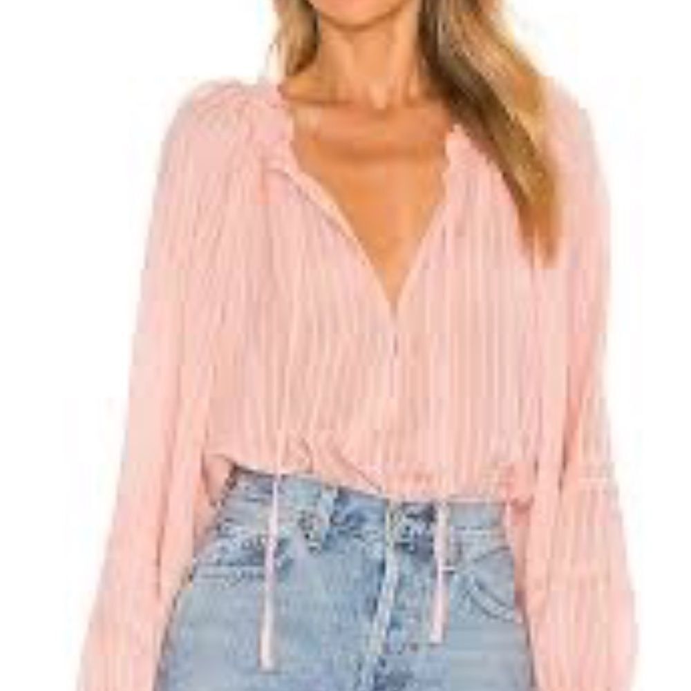 Free People Out Of Town Women's Peasant Top Pale Pink Oversized Bell Sleeve Sz S